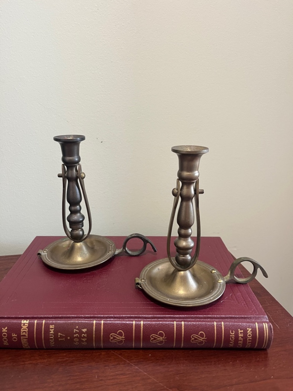 Antique-Style Brass Finish Candlestick Holders - Pair - Picture 3 of 5
